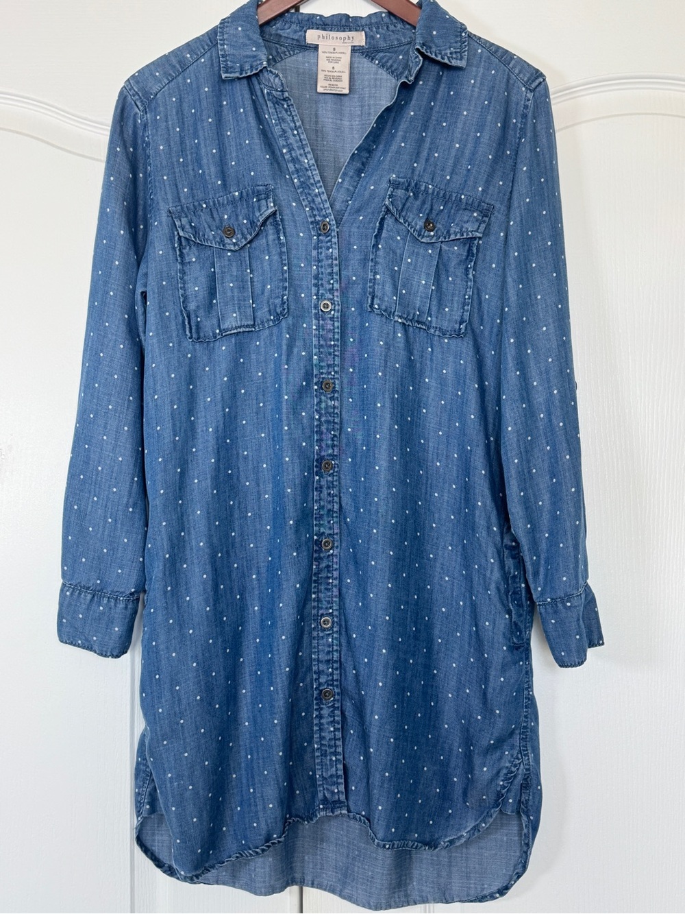 Blue Chambray Polka Dot Shirt Dress Philosophy Size Small